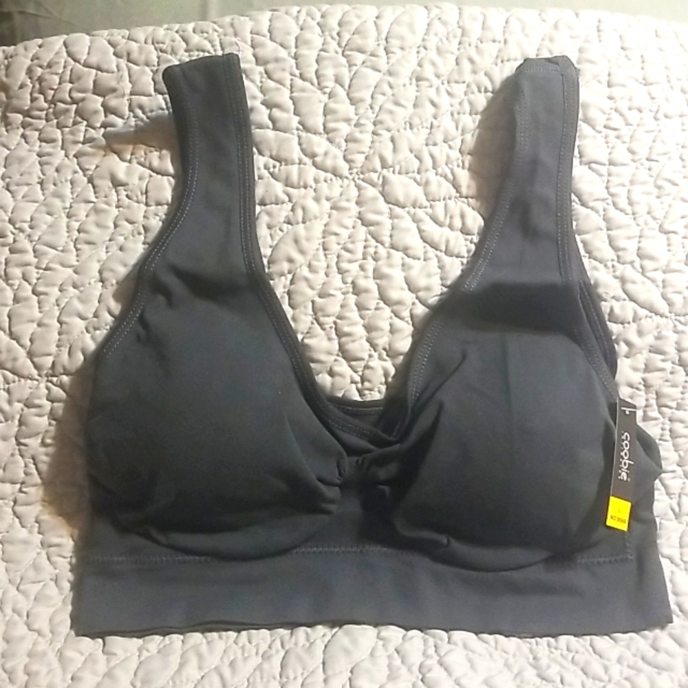 Coobie brand charcoal sports bra, size Large